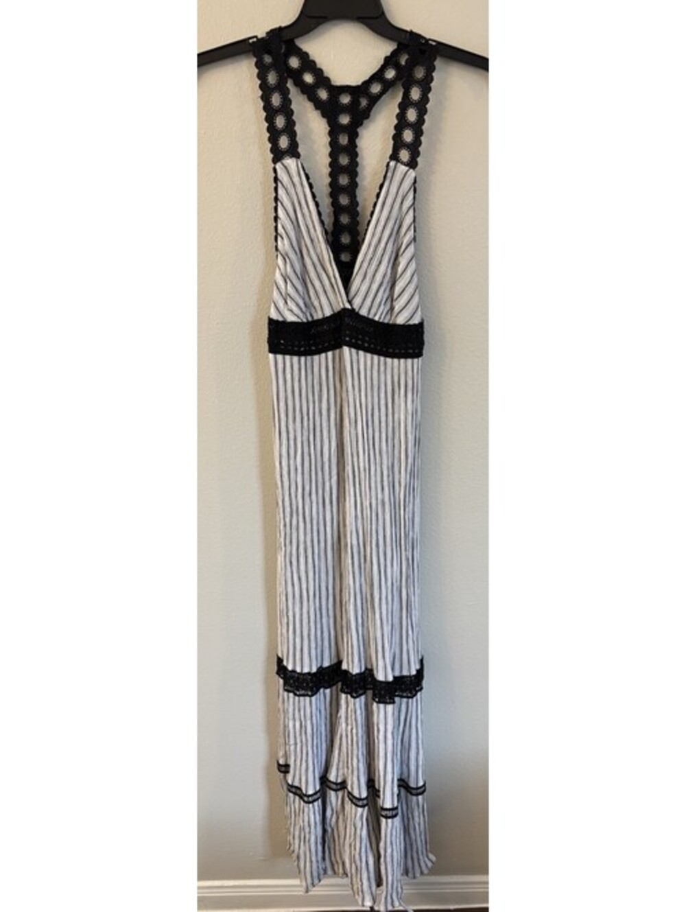 Lilka by Anthropologie Womens Sz Med. Black&White Maxi Dress Lace Sleeves